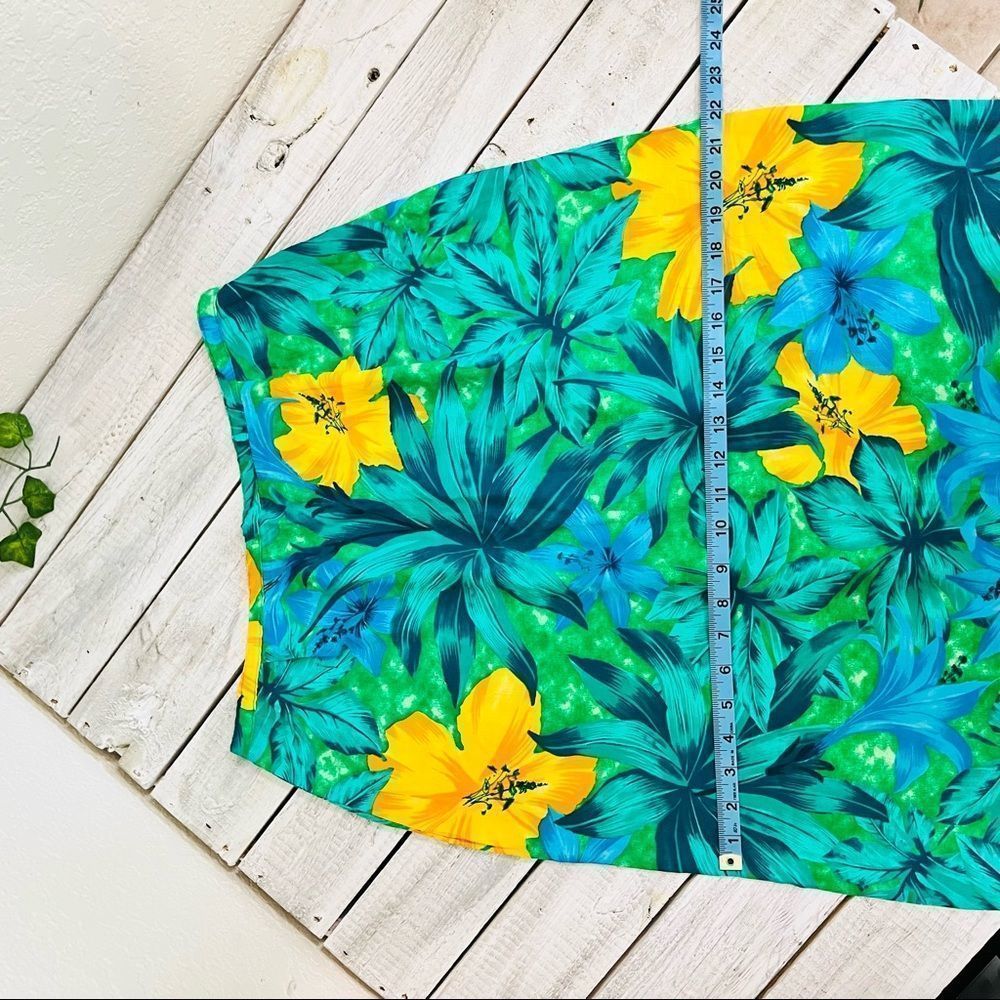 Vtg 70s SA DESIGNS HAWAIIAN FLORAL MAXI SKIRT GREEN YELLOW BLUE USA MADE RAYON - Picture 9 of 9
